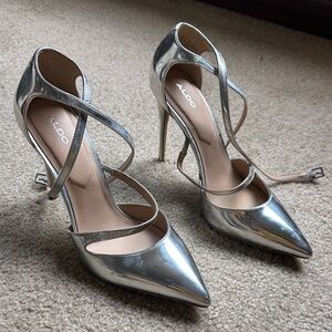 ALDO Metallic Silver Strappy Heels
